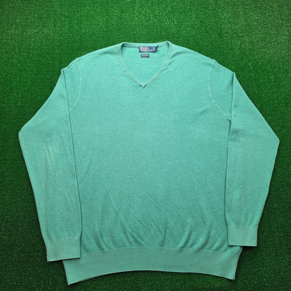 Polo Ralph Lauren Sweater Mens 3XLT Green Teal V-Neck Cotton Cashmere Preppy
